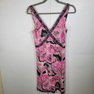 Elie Tahari Womens Floral Pink & Black Sleeveless Silk Blend Midi Dress Size 10